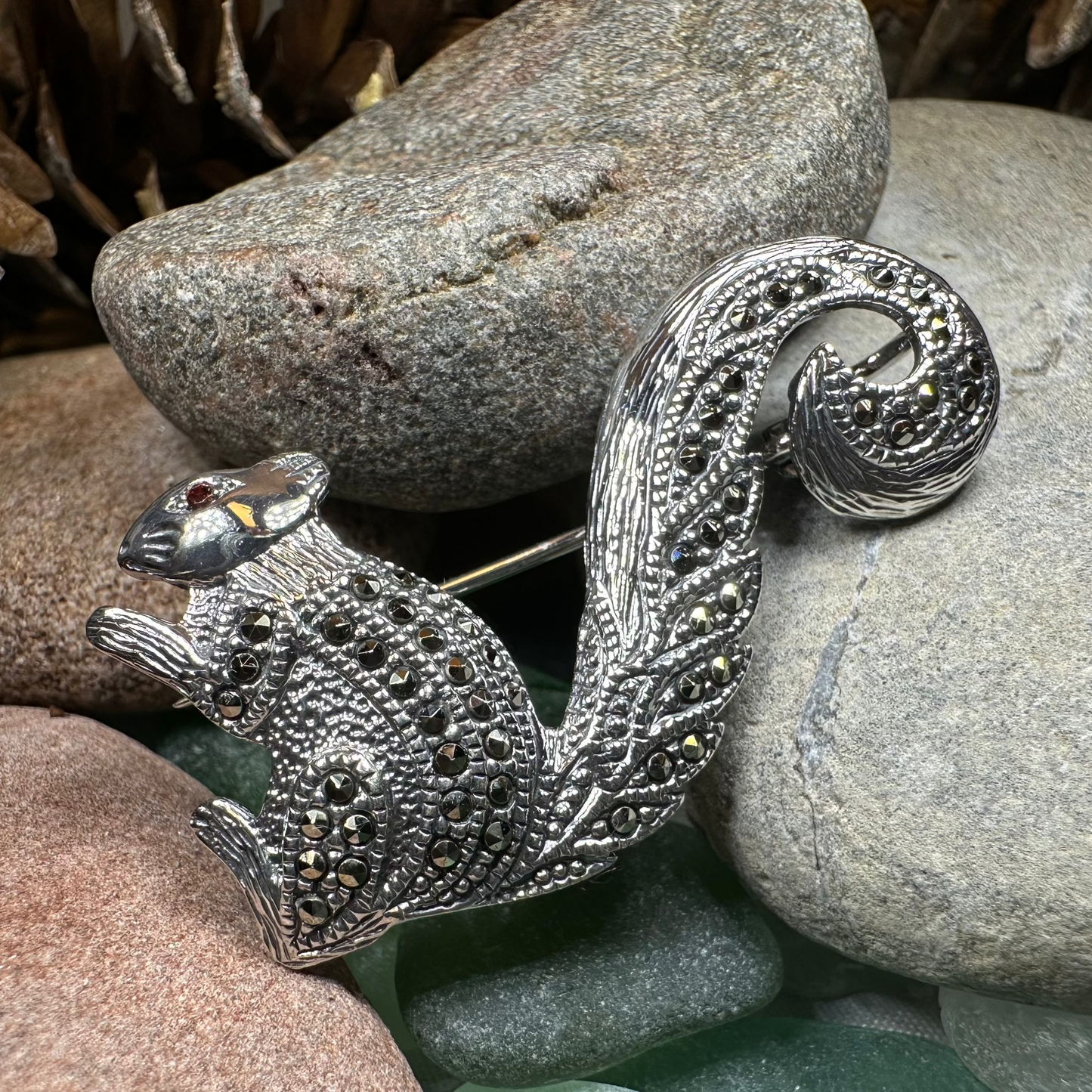 Sparkling Marcasite Squirrel Brooch