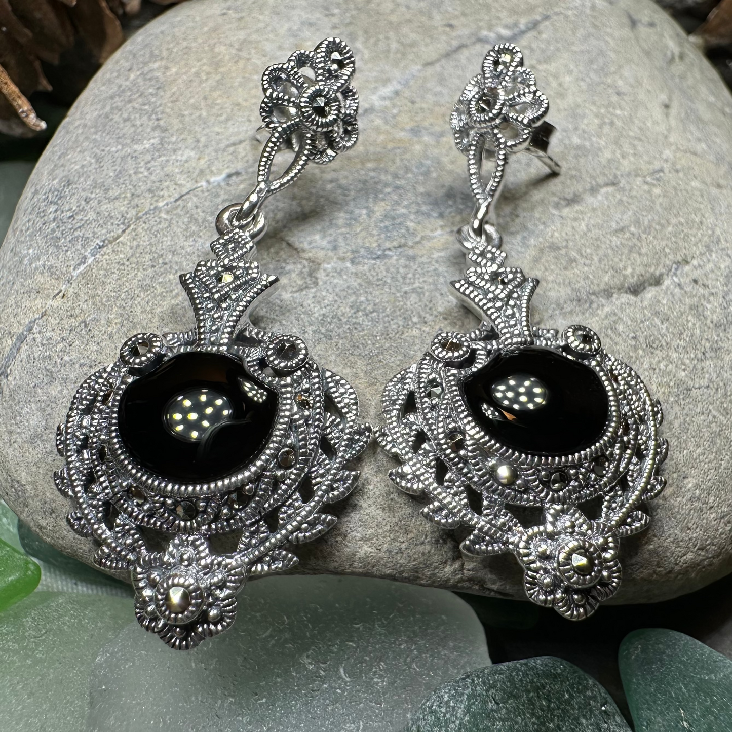 Royal Onyx Marcasite Earrings — view 8