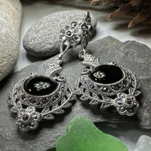 Load image into Gallery viewer, Royal Onyx Marcasite Earrings
