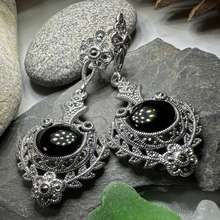 Load image into Gallery viewer, Royal Onyx Marcasite Earrings