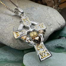 Load image into Gallery viewer, Tri-Color Claddagh Cross Necklace