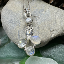 Load image into Gallery viewer, Misty Morning Moonstone Owl Necklace