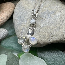 Load image into Gallery viewer, Misty Morning Moonstone Owl Necklace
