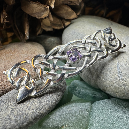 Aranel Amethyst Celtic Knot Brooch - Handmade in Scotland
