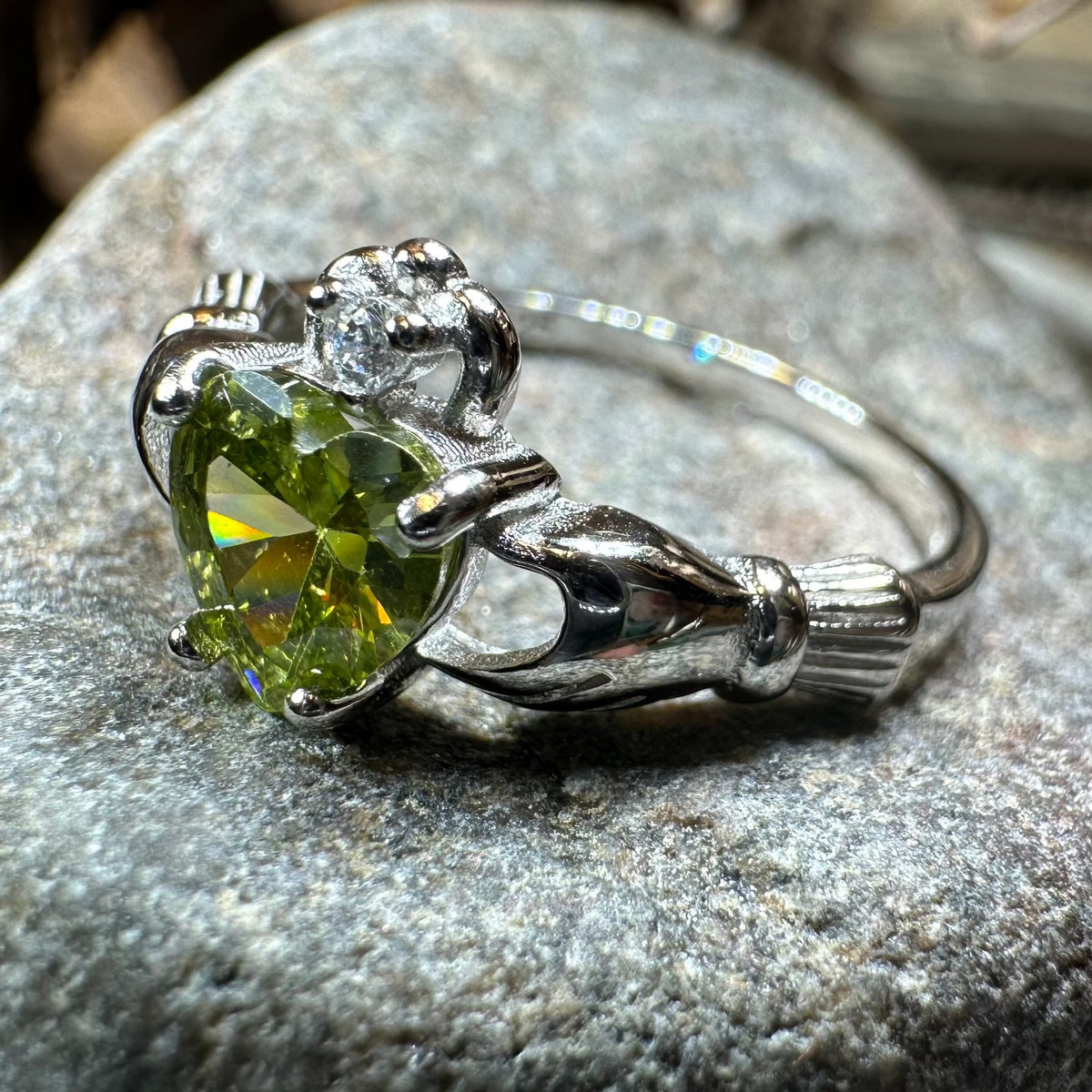 Peridot Green Claddagh Ring