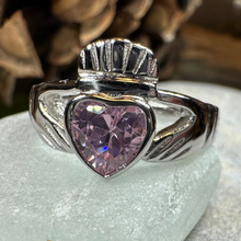 Load image into Gallery viewer, Pink Sapphire Claddagh Ring