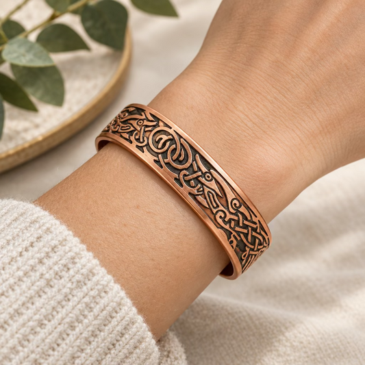 Viking Birds Copper Cuff Bracelet — view 2