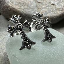 Load image into Gallery viewer, Marcasite Cross Stud Earrings