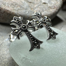 Load image into Gallery viewer, Marcasite Cross Stud Earrings