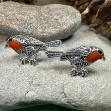 Load image into Gallery viewer, Redbreasted Robin Marcasite Earrings