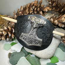 Load image into Gallery viewer, Thor's Hammer Leather Hair Slide