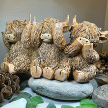 Load image into Gallery viewer, Three Wise Highland Cows Figurine
