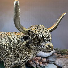 Load image into Gallery viewer, Large Golden Highland Cow Figurine