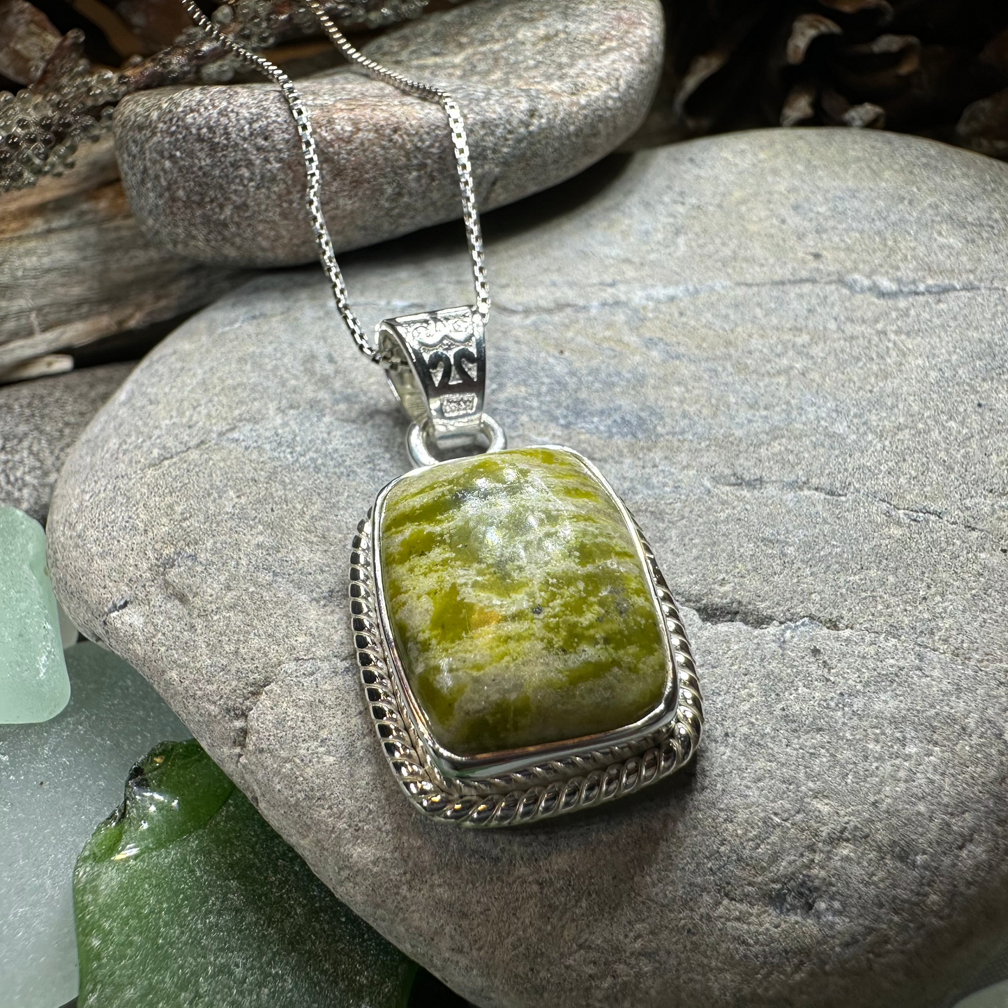 Connemara Marble Irish Rectangle Necklace in Sterling Silver