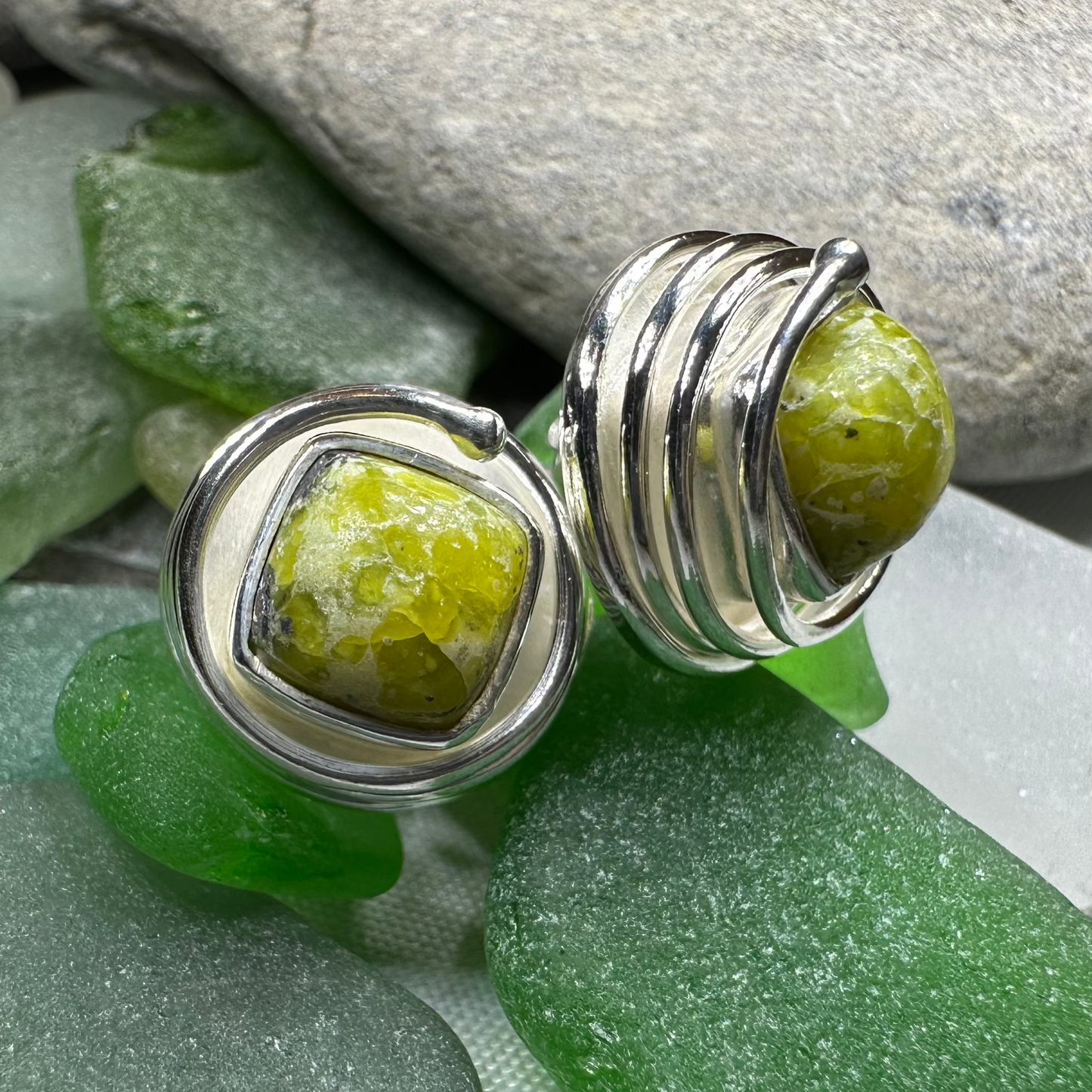 Irish Connemara Marble Celtic Spiral Post Earrings in Sterling Silver