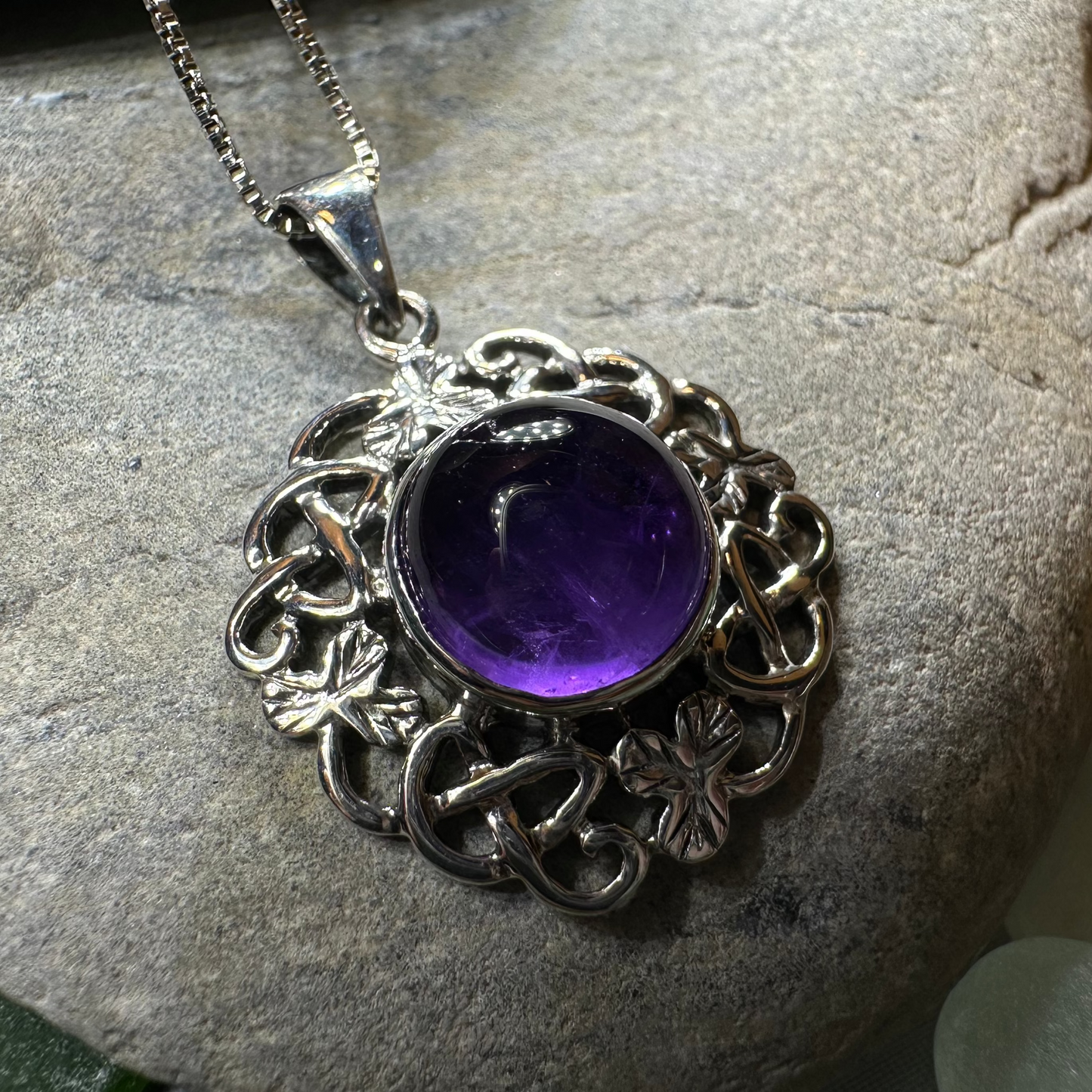 Elana Irish Shamrock Amethyst Necklace in Sterling Silver — view 8