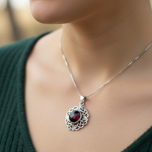 Elena Irish Shamrock Garnet Necklace