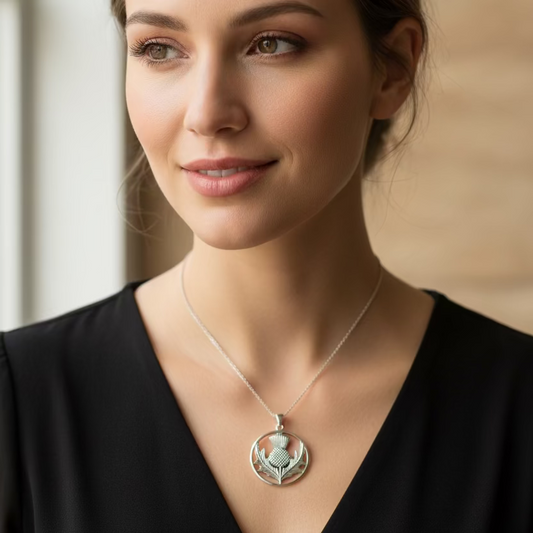 Arran Scottish Thistle Necklace in Sterling Silver — view 2