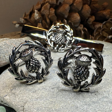 Load image into Gallery viewer, Classic Scottish Thistle Tie Bar & Cufflink Set