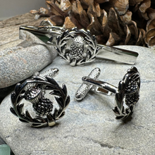 Load image into Gallery viewer, Classic Scottish Thistle Tie Bar & Cufflink Set