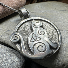 Load image into Gallery viewer, Celtic Spiral Cat Pewter Necklace
