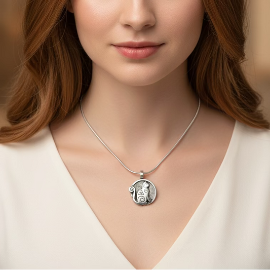 Celtic Spiral Cat Pewter Necklace — view 2