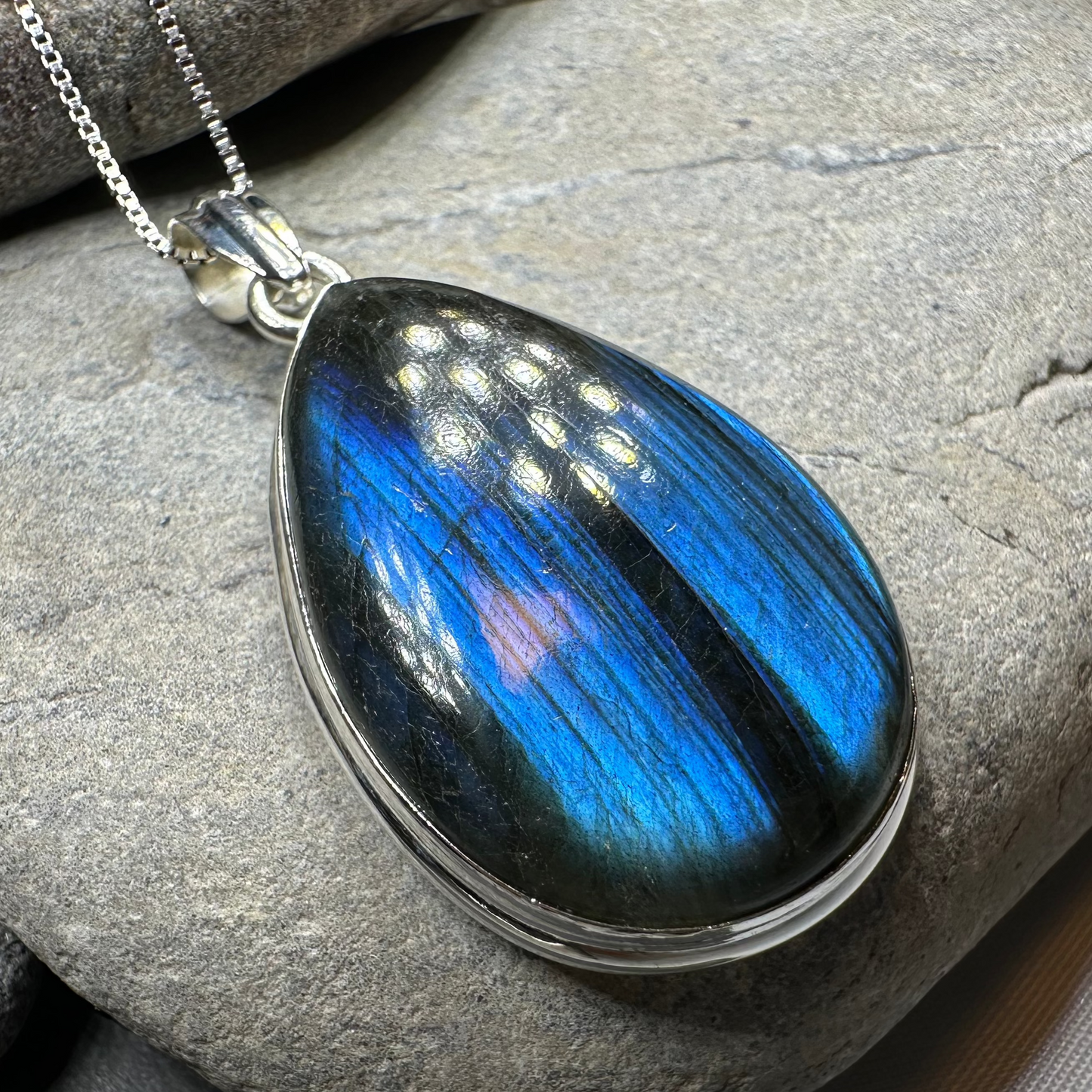 Blue Night Teardrop Labradorite Necklace — view 7