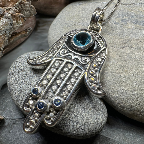 Load image into Gallery viewer, Blue Dream Hamsa Hand Necklace in Sterling Silver