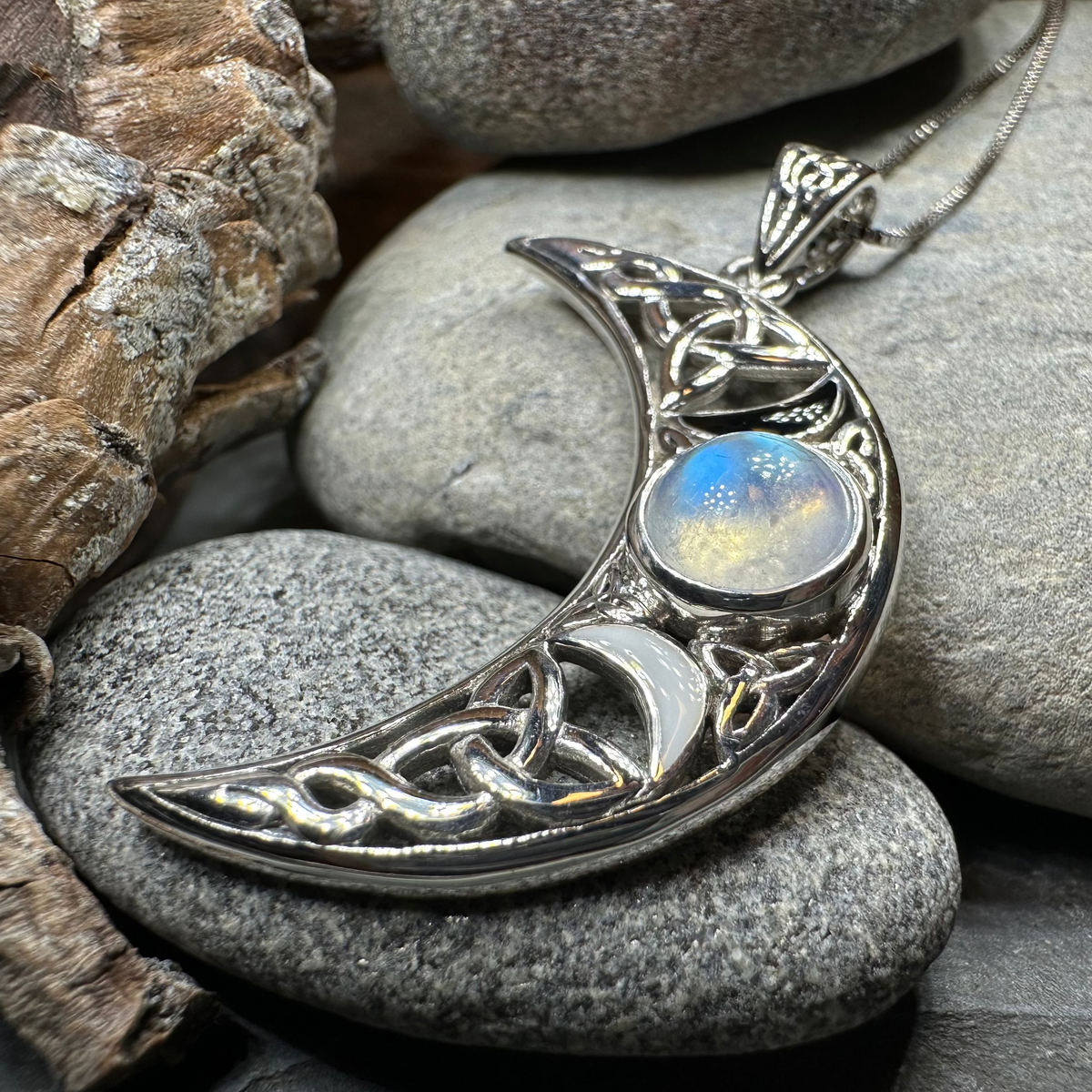 Sabrina Celtic Triple Moon Necklace in Sterling Silver – Celtic