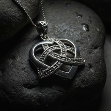 Load image into Gallery viewer, Marcasite Celtic Love Knot Necklace in Sterling Silver