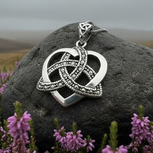 Load image into Gallery viewer, Marcasite Celtic Love Knot Necklace in Sterling Silver