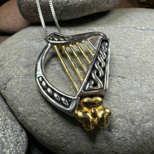 Load image into Gallery viewer, Golden Celtic Harp Necklace