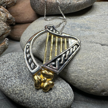 Load image into Gallery viewer, Golden Celtic Harp Necklace