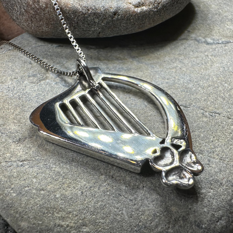 Load image into Gallery viewer, Oisin Irish Shamrock Harp Necklace in Sterling Silver