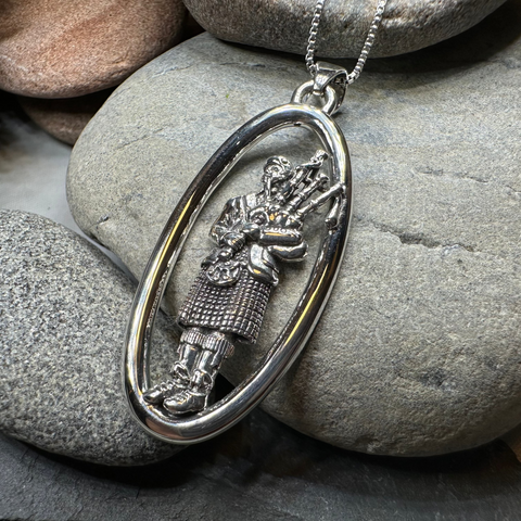 Load image into Gallery viewer, Proud Scottish Bagpiper Necklace in Sterling Silver