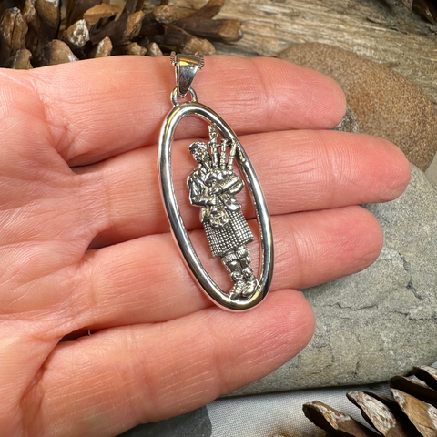 Load image into Gallery viewer, Proud Scottish Bagpiper Necklace in Sterling Silver