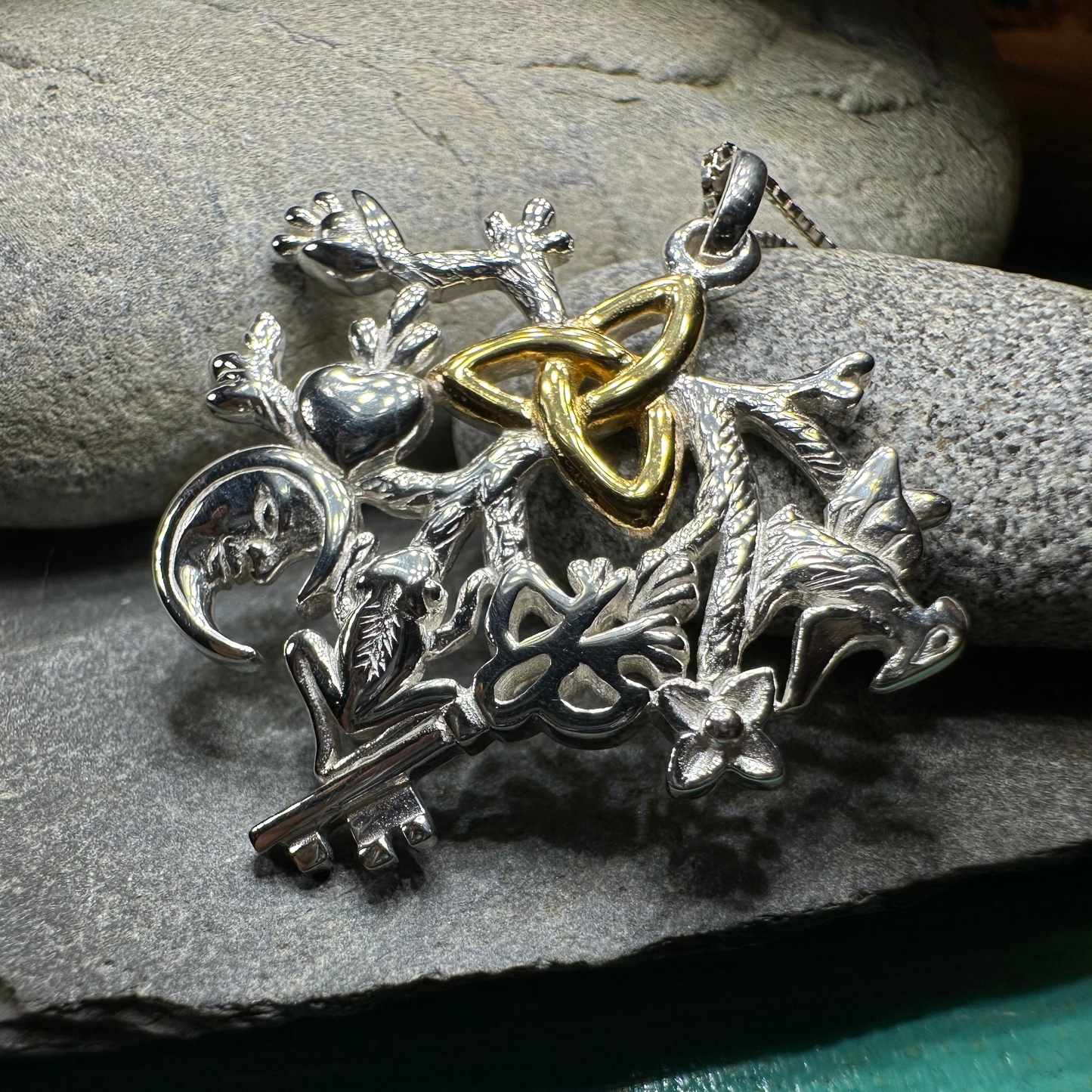 Golden Stregheria Cimaruta Pendant in Sterling Silver — view 8