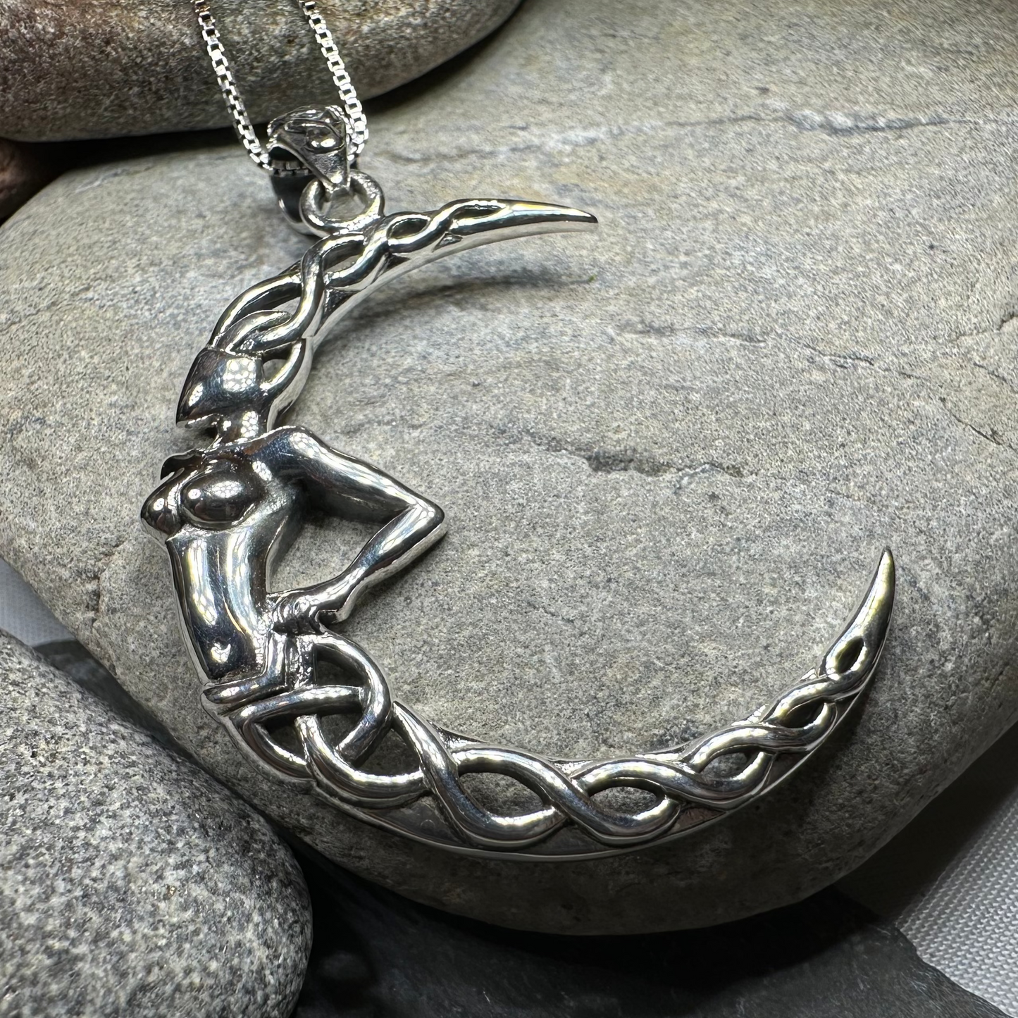Sorcha Crescent Moon Goddess Necklace in Sterling Silver — view 8