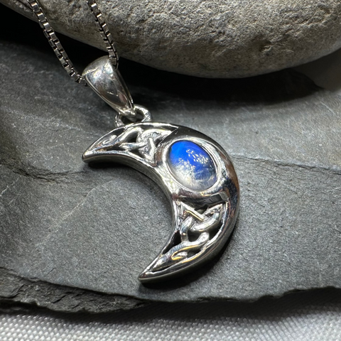 Load image into Gallery viewer, Celtic Crescent Moon Necklace in Sterling Silver
