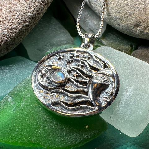 Load image into Gallery viewer, Celestial Wind Moon & Sun Necklace with Moonstone
