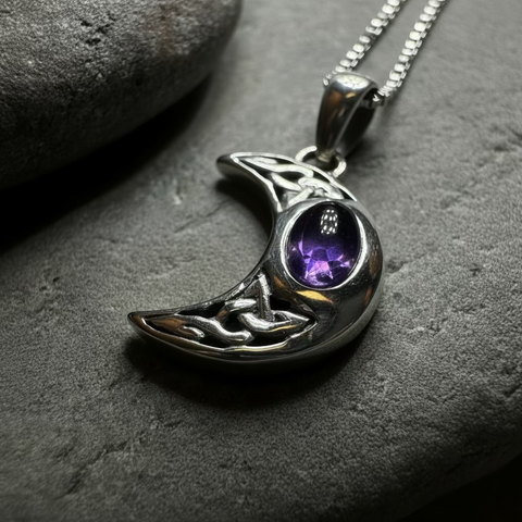 Load image into Gallery viewer, Celtic Crescent Moon Necklace in Sterling Silver