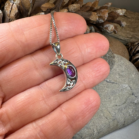Load image into Gallery viewer, Celtic Crescent Moon Necklace in Sterling Silver
