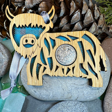 Load image into Gallery viewer, Tartan Highland Cow Lucky Sixpence Ornament