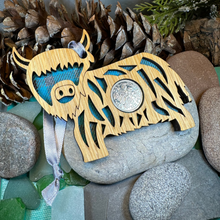 Load image into Gallery viewer, Tartan Highland Cow Lucky Sixpence Ornament