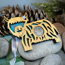 Load image into Gallery viewer, Tartan Highland Cow Lucky Sixpence Ornament