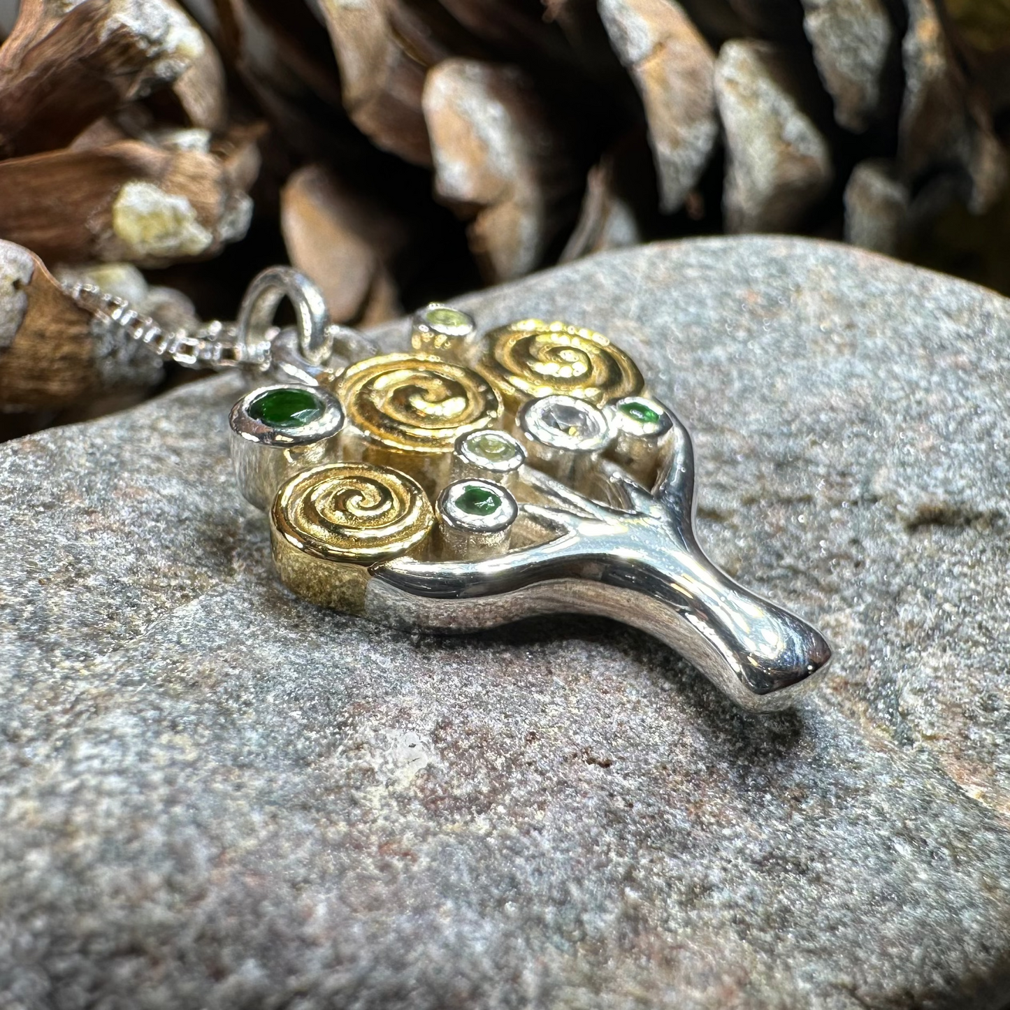 Shades of Green Tree of Life Necklace in Sterling Silver — view 7
