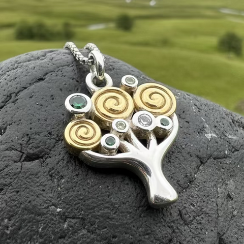 Load image into Gallery viewer, Shades of Green Tree of Life Necklace in Sterling Silver