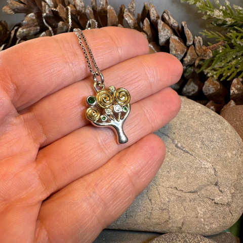 Load image into Gallery viewer, Shades of Green Tree of Life Necklace in Sterling Silver