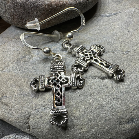 Load image into Gallery viewer, Celtic Cross Earrings in Sterling Silver