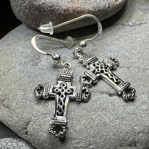 Load image into Gallery viewer, Celtic Cross Earrings in Sterling Silver